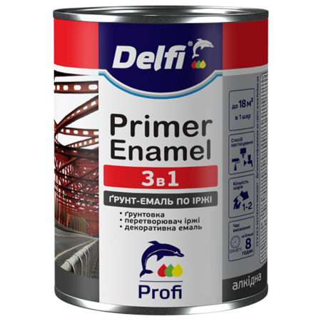 Грунт-емаль по іржі 3 в 1, графіт, ТМ «Delfi» - 0,9 кг